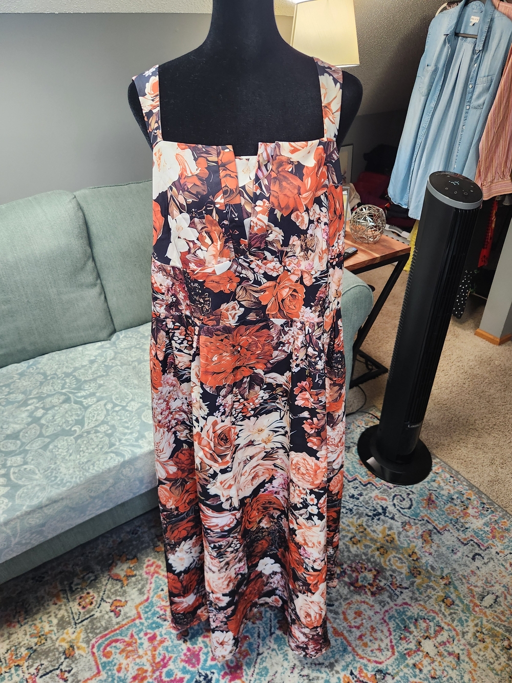 Fall Floral Maxi Dress in Black and Rust 3X Plus Like New Autumn Chic!